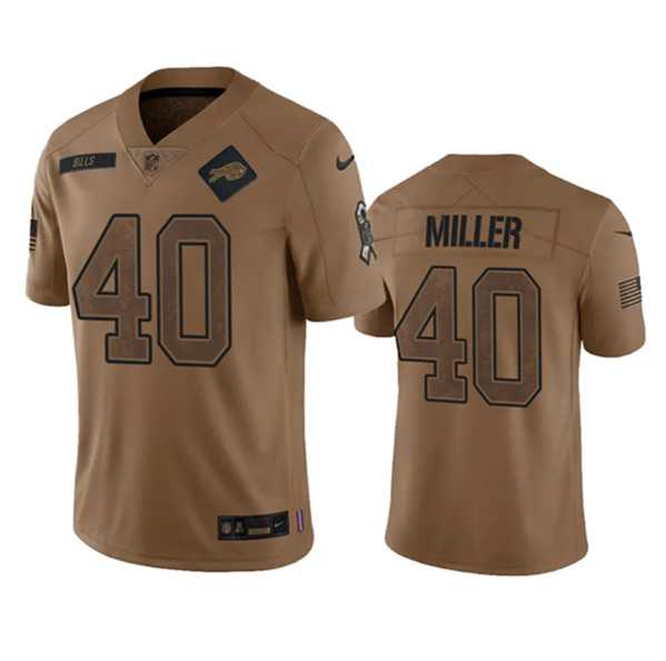 Men%27s Buffalo Bills #40 Von Miller 2023 Brown Salute To Service Limited Football Stitched Jersey Dyin